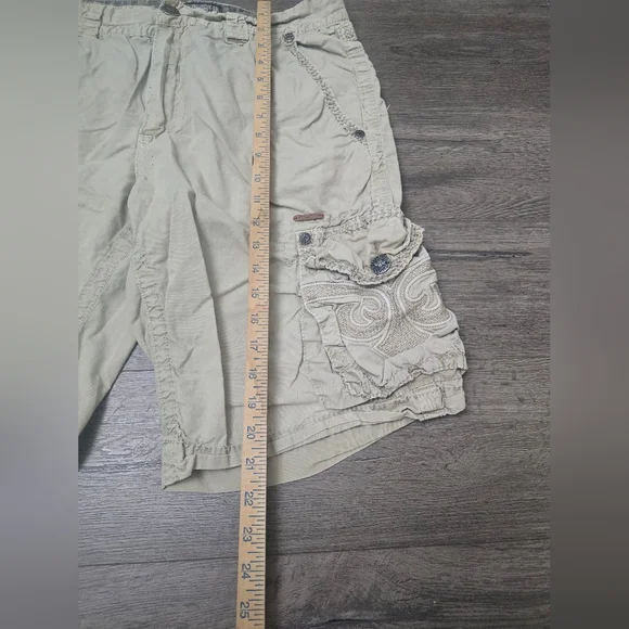 Affliction Y2K Cargo Coatal Detailed Mens Shorts Size 33 Cream Baggy Streetwear - Picture 10 of 14
